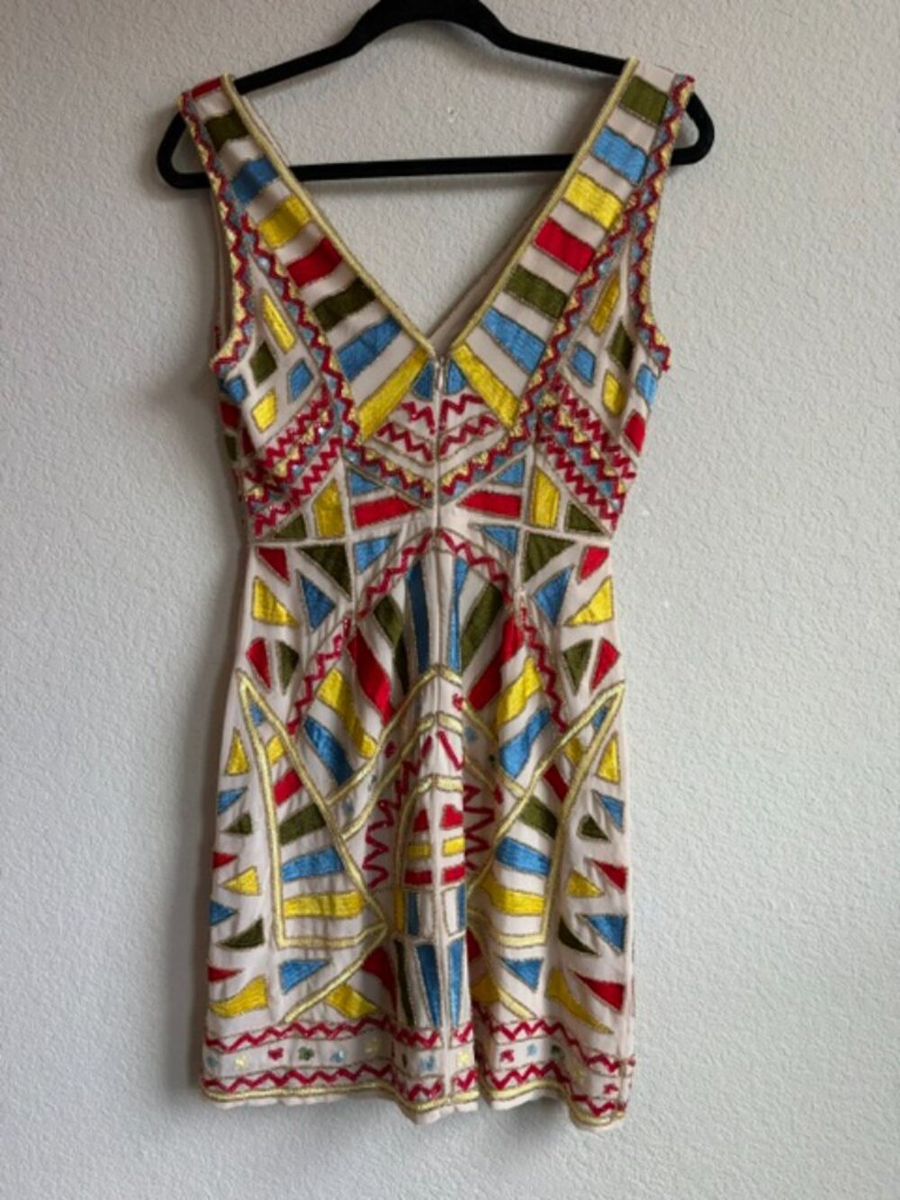 NWT Gianni Bini Arianna Geometric Beaded Mini Dress Multicolor Size 2 Art Deco - Picture 4 of 10